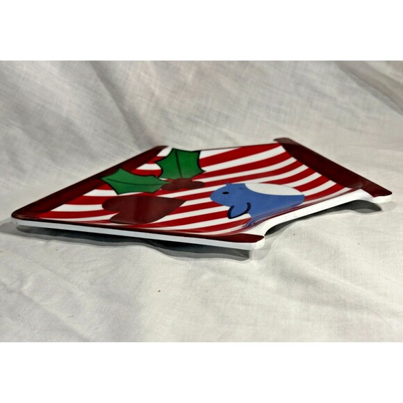 MELAMINE 8" Christmas Candy/Trinket Dish/Plate - Birdhouse Bluebird Holly Heart - Picture 2 of 6